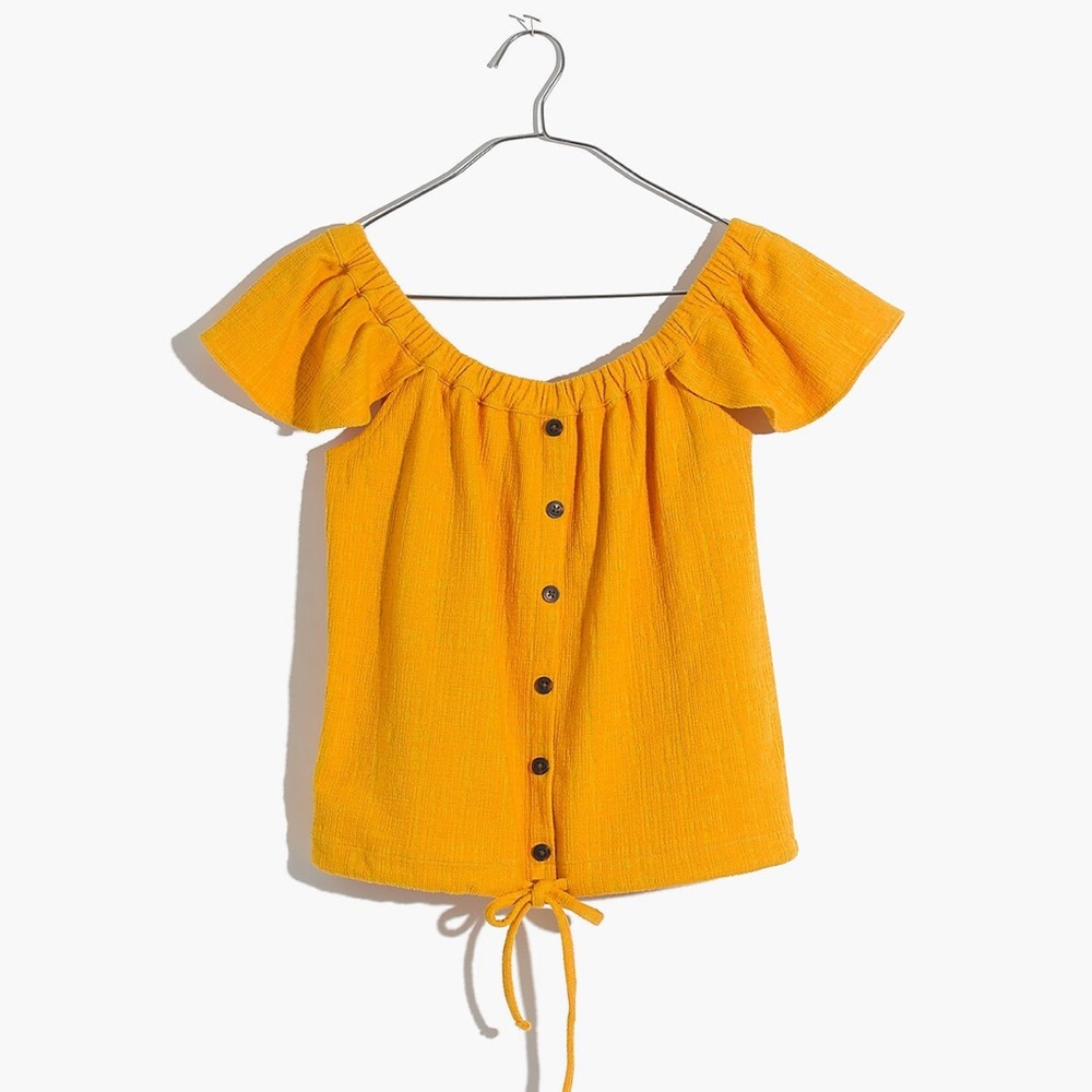 Madewell Off The Shoulder Cropped Tie Front Top in Celestial Gold - XS - Picture 15 of 15
